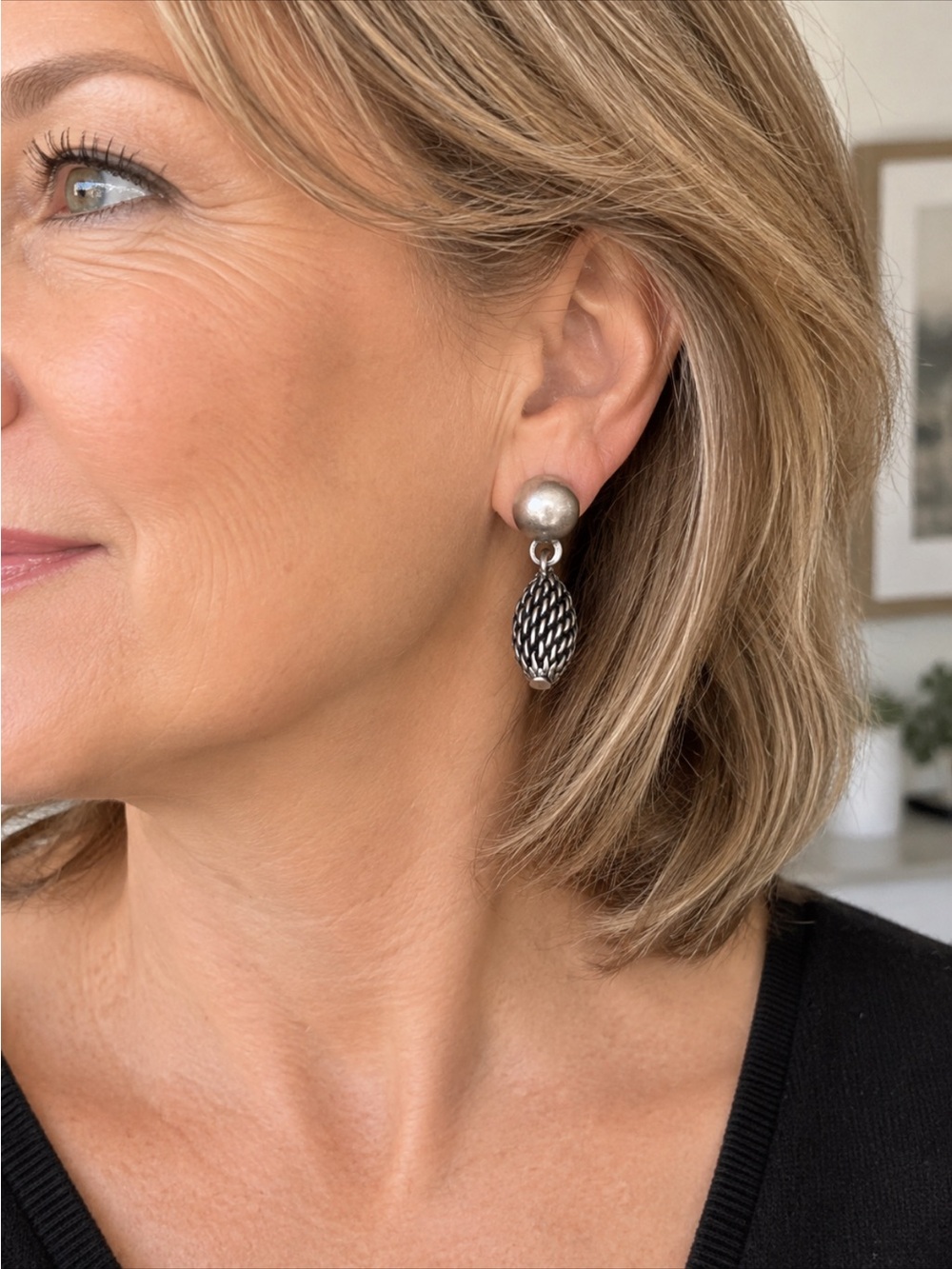 Silver-Tone Drop Earrings with Textured Pinecone Dangles